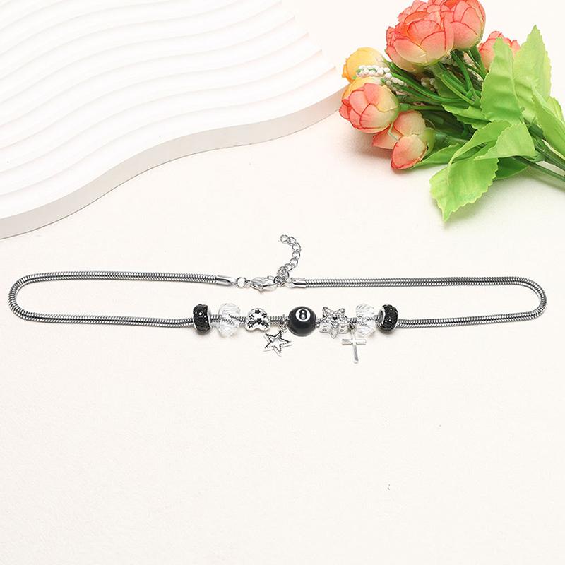 New Black No.8 Ball Heart Star Cross Bracelet Necklace Unique Fashionable Sweet Versatile Personalized Jewelry Gift