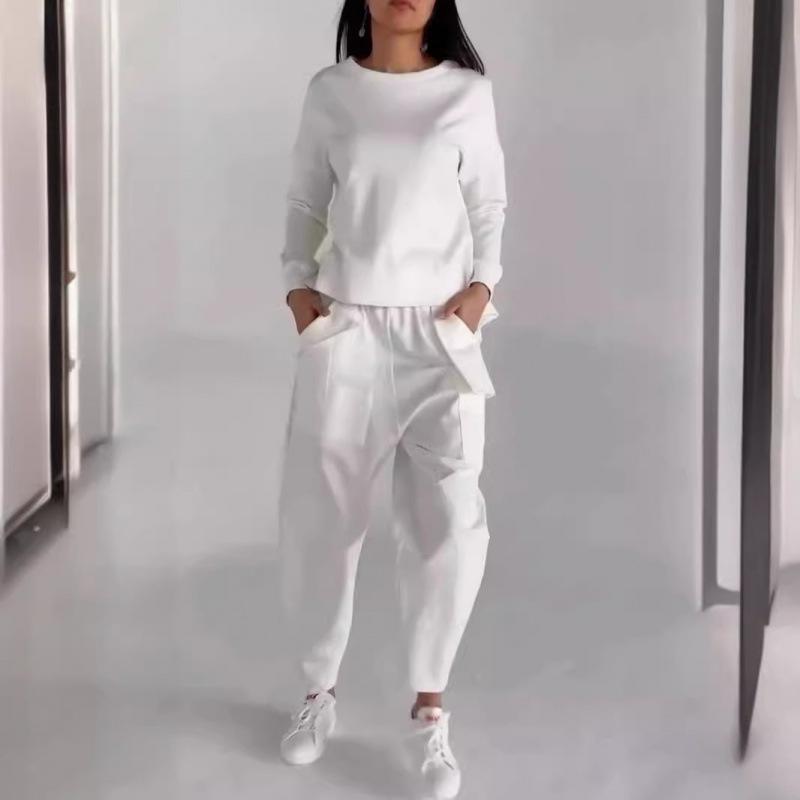 

2024 Autumn Fashion Trend: Lace-up Multi-pocket Solid Color Casual Sport Set Pants XL белый