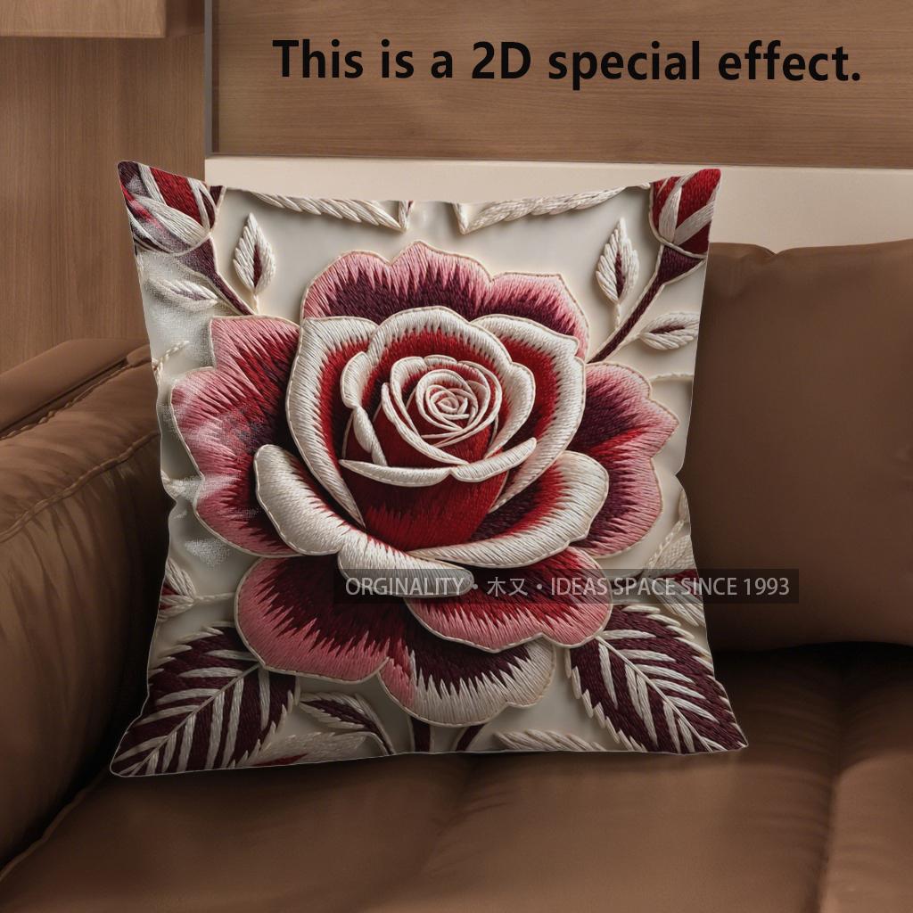 2D  Vintage Embossed Rose Decorative Throw Pillow Covers Pattern Cushion Cover Suitable For Sofa Bedroom Car Pillow Cover