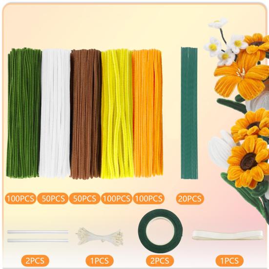 Pipe Cleaners Set for Crafts Pipe Cleaners Bouquets DIY Kit Pipe Cleaners Flowers Making Accessories Set for Greeting Cards Party Decorations