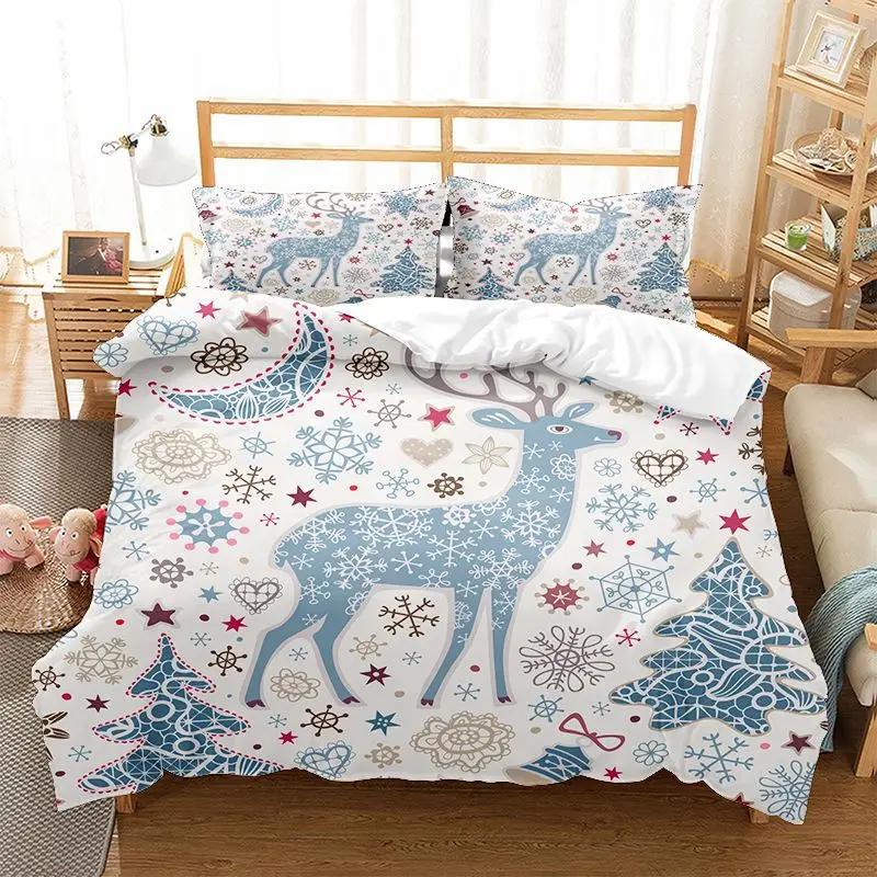 Elk Print Comforter Cover for Kids Boys Girls,Cute Christmas Elk Duvet Cover King Queen Merry Christmas Polyester Quilt Cover