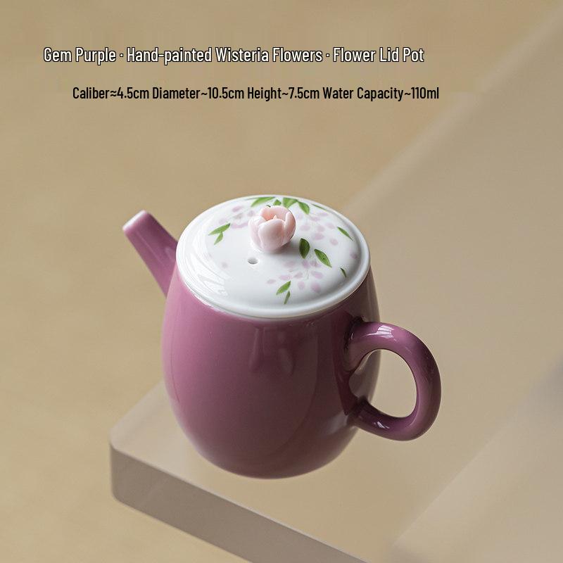 Guanlan Gem Purple Ceramic Teapot with Hand-Painted Wisteria Design - Elegant Chinese Tea Brewing Pot No Size