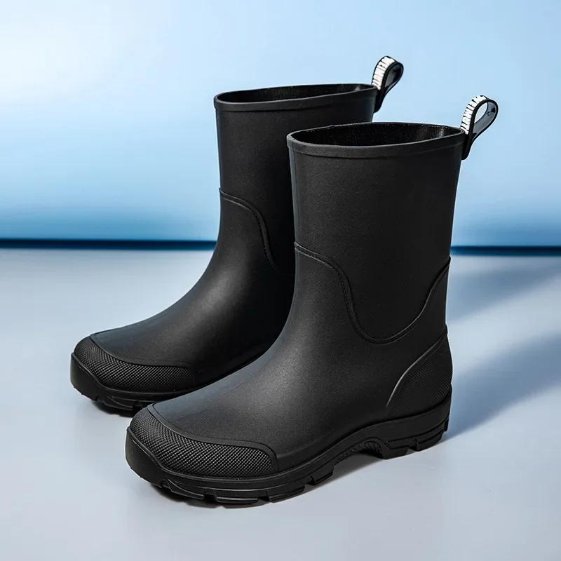 Men's Shoes Winter Mid-calf Rain Boots Fashion Shoes Outdoor Slip-resistant Water Shoes for Men Lightweight Waterproof Boots