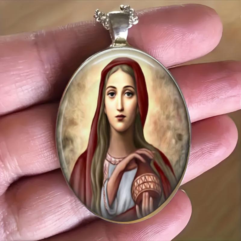 A Christian Virgin Mary Pendant Necklace, Faith, Hope, Love Jewelry, Religious Gifts for Women, Time Gemstone Necklace Pendant