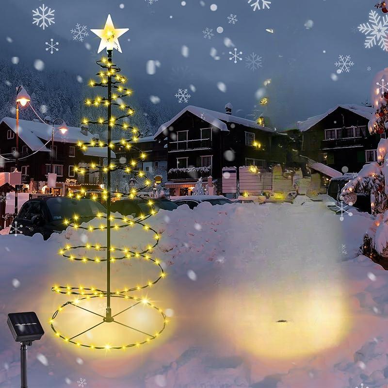 1 Pack Outdoor Christmas Decorations 60CM Height Waterpoof Spiral Solar Christmas Tree Lights 8 Modes Lights for Garden Patio Yard Walkway Driveway