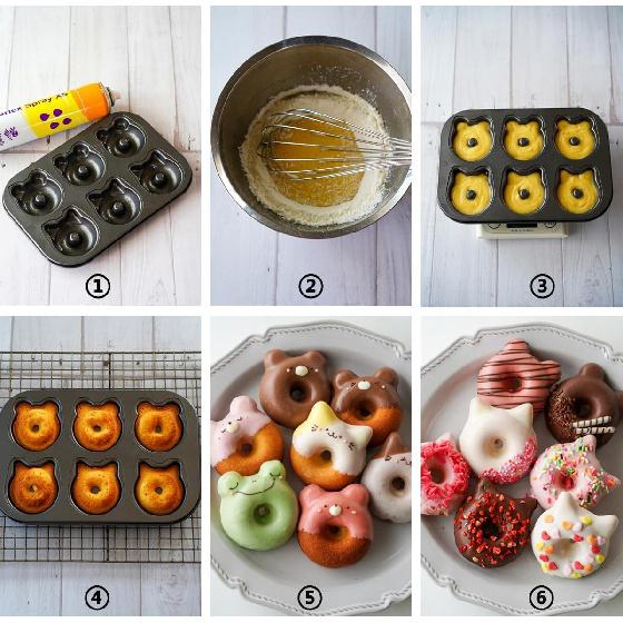 2 PCS Donut Pans, 2 1/2" Carbon Steel Cat & Bear-Shaped Donut Mold Cake Pan, 6 Cup Non-Stick Doughnut Pan for Home Baking