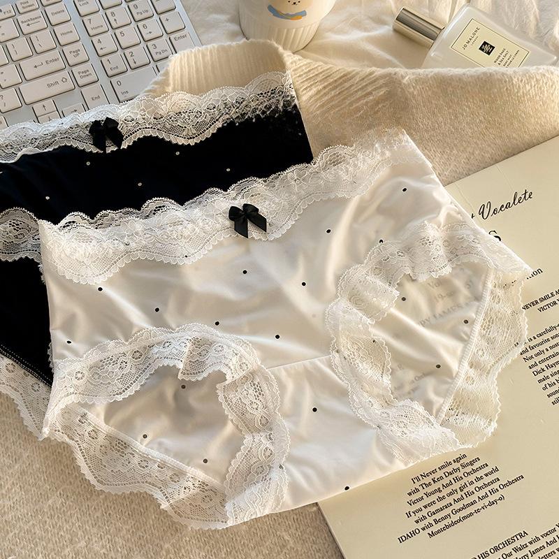 Lace Ice Silk Underwear Panties for Girls Women Pure Cotton Crotch Bowknot Ladies Briefs