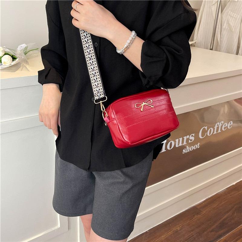 Bow Wide Shoulder Strap Casual Versatile Summer New Solid Color Beautiful Fashion Single Shoulder Messenger Bag Women