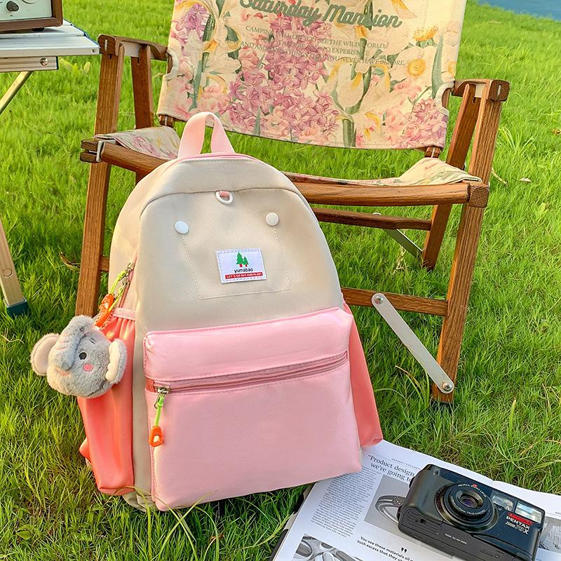 Schoolbag Korean version ins casual versatile backpack schoolbag new contrasting color niche large-capacity backpack primary school girls schoolbag