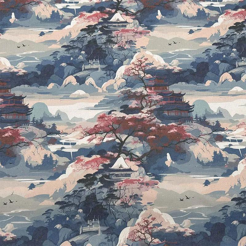 0.5m/1m/2m Encrypted Cotton Linen Retro Chinese Ink Style Fabric For Decorative Cloth Tablecloths Curtains Handmade DIY Fabric