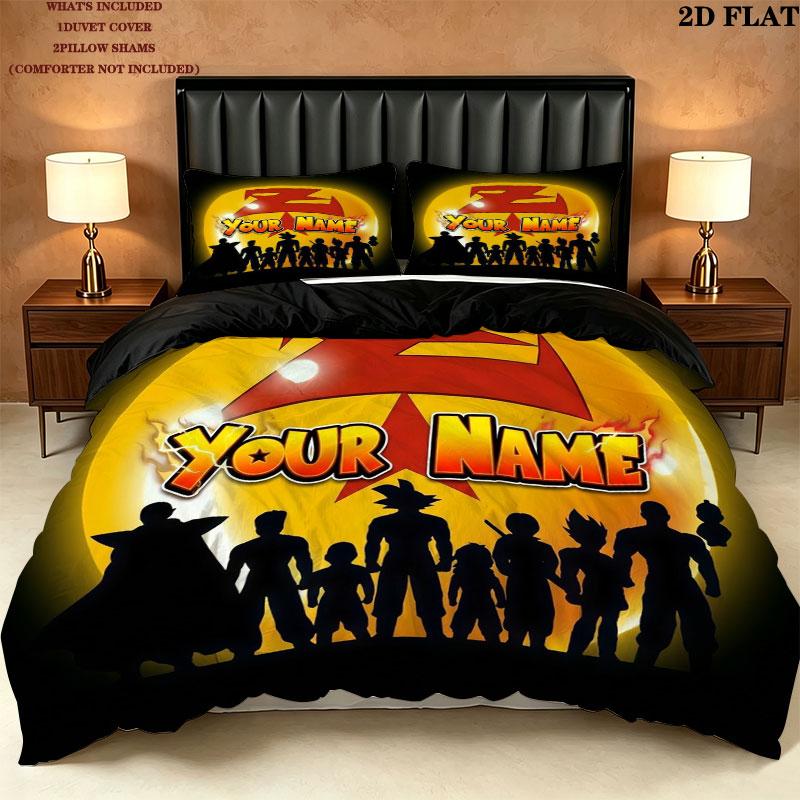 Dragon Ball Z Epic Custom Name Pattern Bedding Quilt Set Quilt Cover Pillowcase Home Gift(1 * duvet cover + 2 * pillowcase, without core)