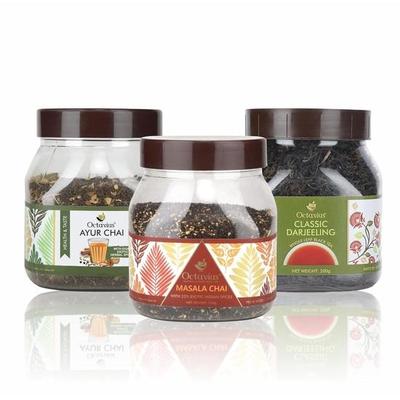 Octavius Znakomite Trio Herbat - Masala Chai, Ayur Chai, Herbata Darjeeling z Całych Liści 700g Słoik (250 g, 250 g, 200 g)