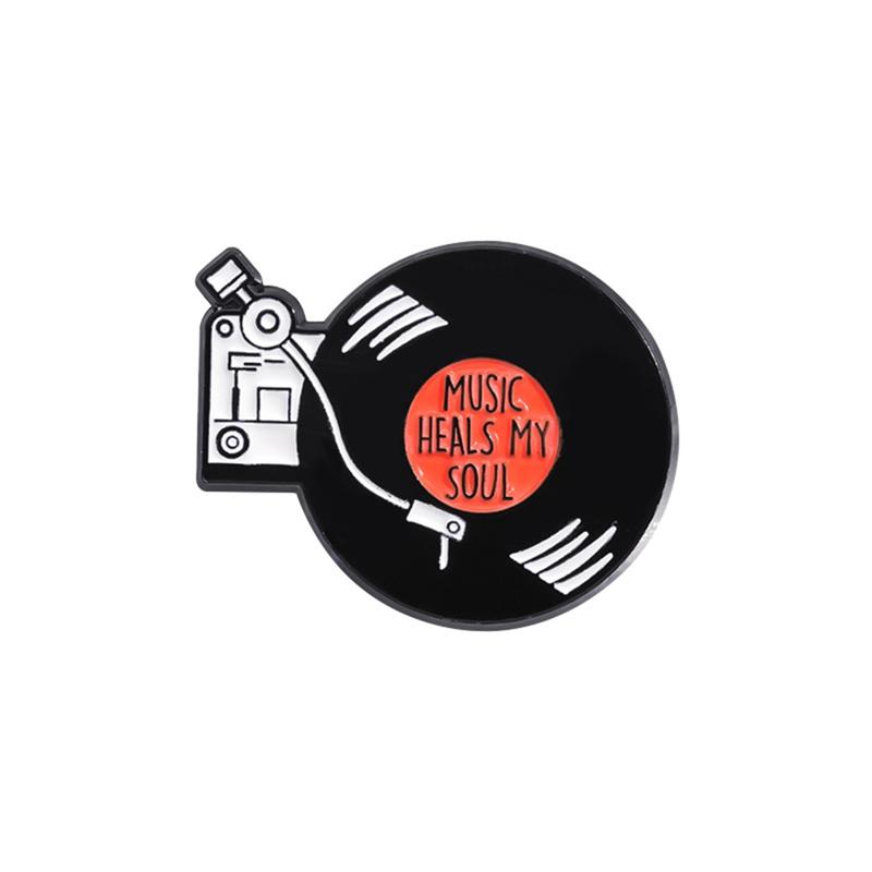

Music Heals My Soul Eanmel Pin Retro Nostalgic Black Vinly Record Brooch Lapel Badge Funny Jewelry Gift for Music Lover Friends
