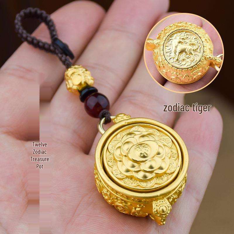 Zodiac Lucky Charm Rotating Pendant Keychain - Hot Selling Treasure Pot Design
