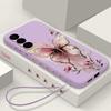 Butterfly Lanyard Case For Samsung Galaxy S24 S25 Ultra S23 S22 Ultra S21 S20 FE A14 A34 A15 A35 A52 A53 A54 A55 5G A16 A36 A56 Cover
