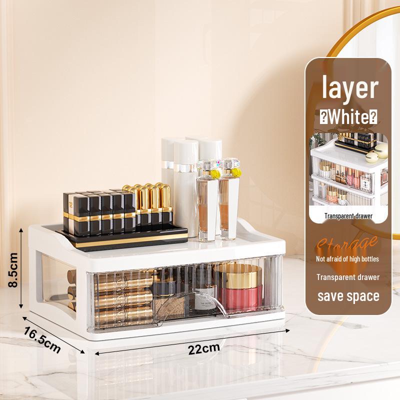 White Luxury Transparent Drawer Desktop Storage Cabinet for Cosmetics and Vanity Organization