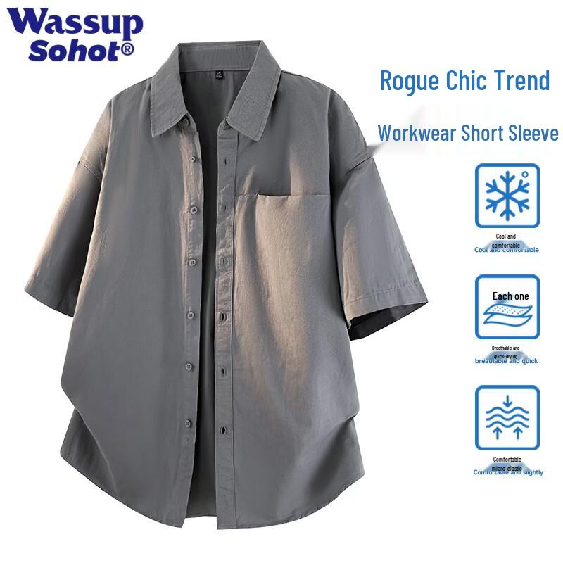 

Wassup Sohot Men s Loose Fit Cotton Short Sleeve Shirt L