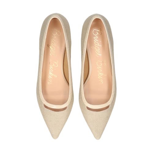 Bridget Birkin Women's Pointed Toe Pumps with Accented Instep, Beige, Size 23.5cm, 551031