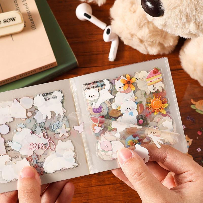 20pcs Cute Cartoon Cat & Dog Sticker Book, Adorable Pet Pattern Journal Decor Stickers, Student Diary Album DIY Collage Material