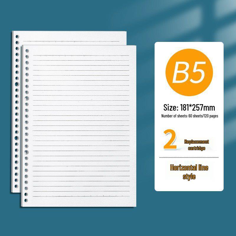 B5 Loose-Leaf Notebook Refill with 26-Hole and A5 Detachable Loose-Leaf Paper, 20-Hole Horizontal Line Grid for Exam Prep.
