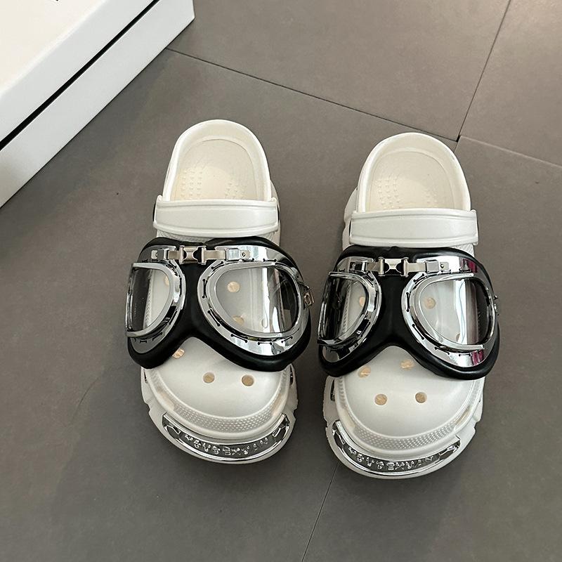 [BRSO] Paris Hole Shoes Summer Punk Style Heightened Thick-soled Metal Rivets Fashion Slippers Bag Head Sandals