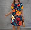 Modisches 3D-Druck Sommerkleid Locker Lässig Kurzarm Rundhals Minikleid