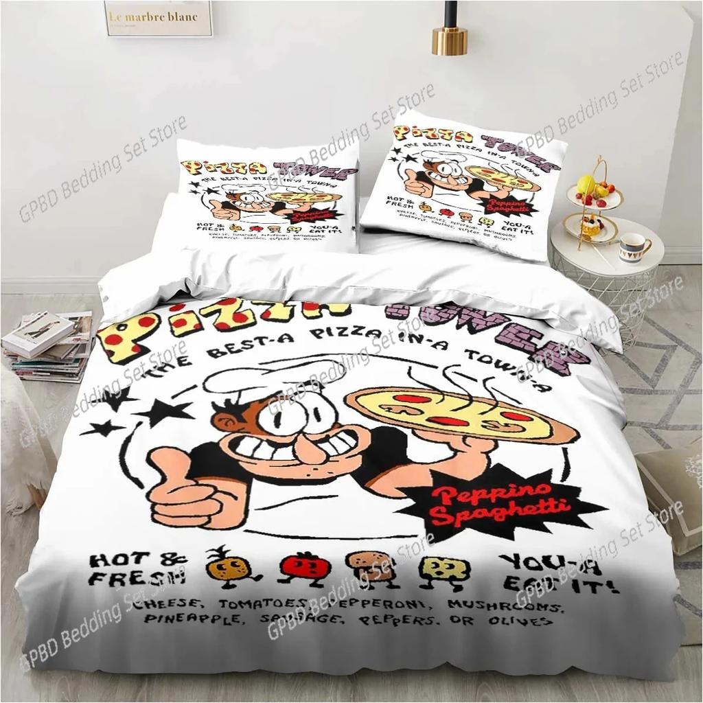 Pizza Tower Classic Pixel Style Bedding Set,Duvet Cover Bed Set Quilt Cover Pillowcase,King Queen Twin Size Boys Girls Adults