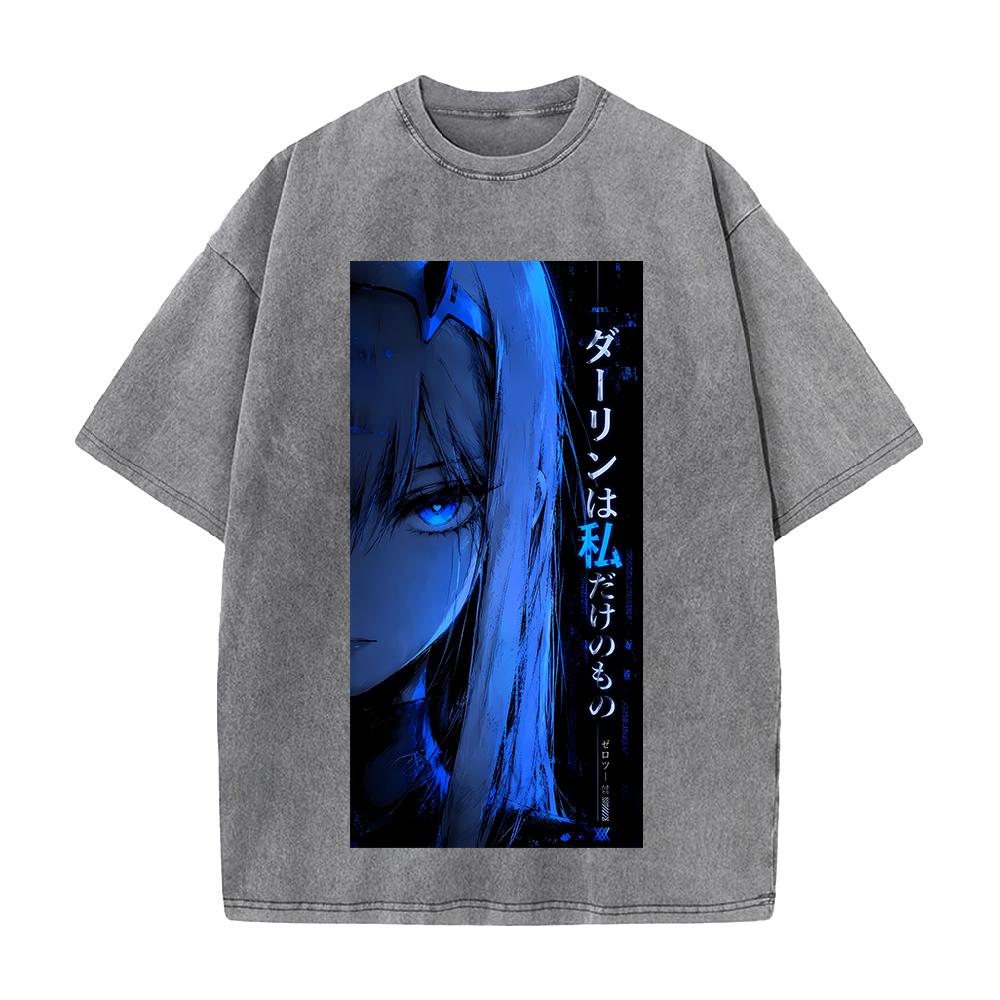 Anime DARLING In The FRANXX Zero Two Print T-shirt Men Women Tshirts Short Sleeve Cotton Clothing Washed T Shirt Harajuku Tops