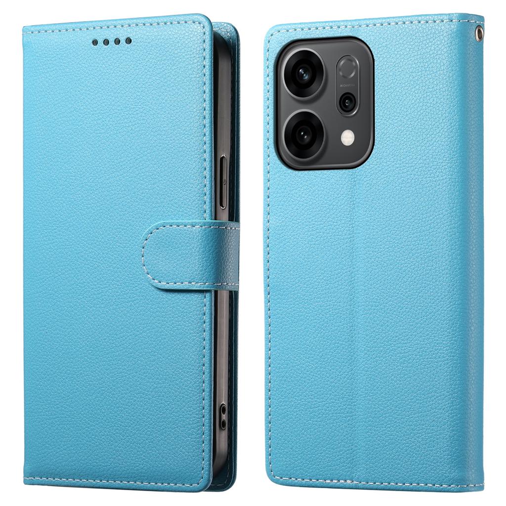 For Oppo Reno14 5G (Global) Case Magnetic Snap Litchi Texture Leather Wallet Phone Cover with Wrist Strap