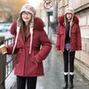 Parker Winter Damen Baumwollmantel Mittellang Großer Wollkragen Fleecegefüttert Baumwollwattiert Jacke Dicke Jacke