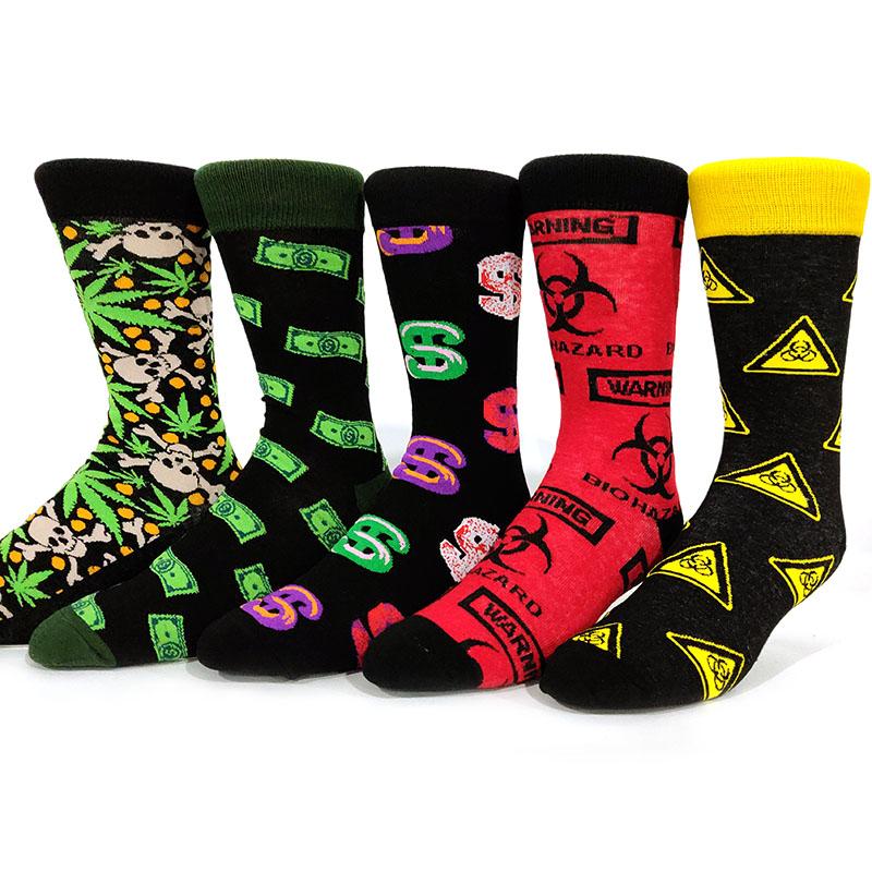 5 Pairs/Pack Men Funny Socks Casual Hip Hop Creative Cartoon Novelty Calcetines Hombre Street