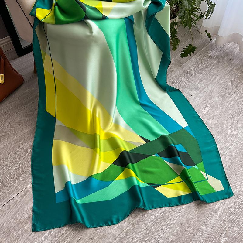 

Шелковый шарф-симуляция, Длинный новый шелковый атласный шарф с вставками из шелка, Этнический стиль, Для путешествий и отпуска, Шаль от солнца, Большой квадратный шарф. зелёный