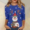 3/4 Sleeve Shirts For Women Print Christmas Tees Blouses Casual Plus Size Basic Tops Pullover