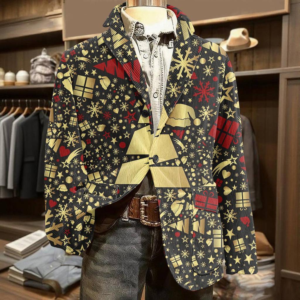 Men's Ugly Christmas Corduroy Warm Pocket Suit Jacket Cardigan Men's Casual Suit