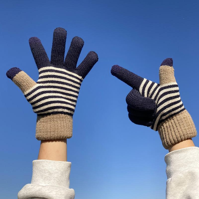 Strickhandschuhe für Damen und Herren zum Radfahren im Winter im Freien, doppellagig, warm und kältebeständig, mit dicken Samthandschuhen aus Touchscreen-Garn