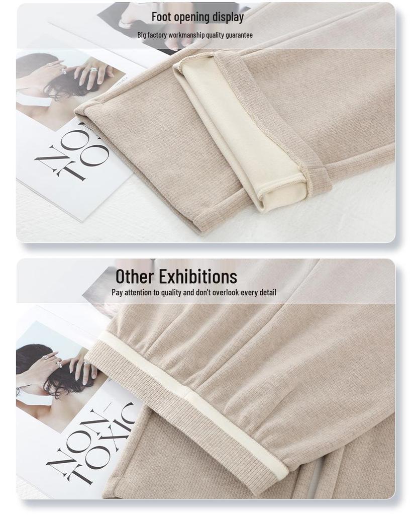 Women's Beige Acetate Wool Wide-Leg Pants - New 2024 Autumn/Winter Casual Straight-Leg Design