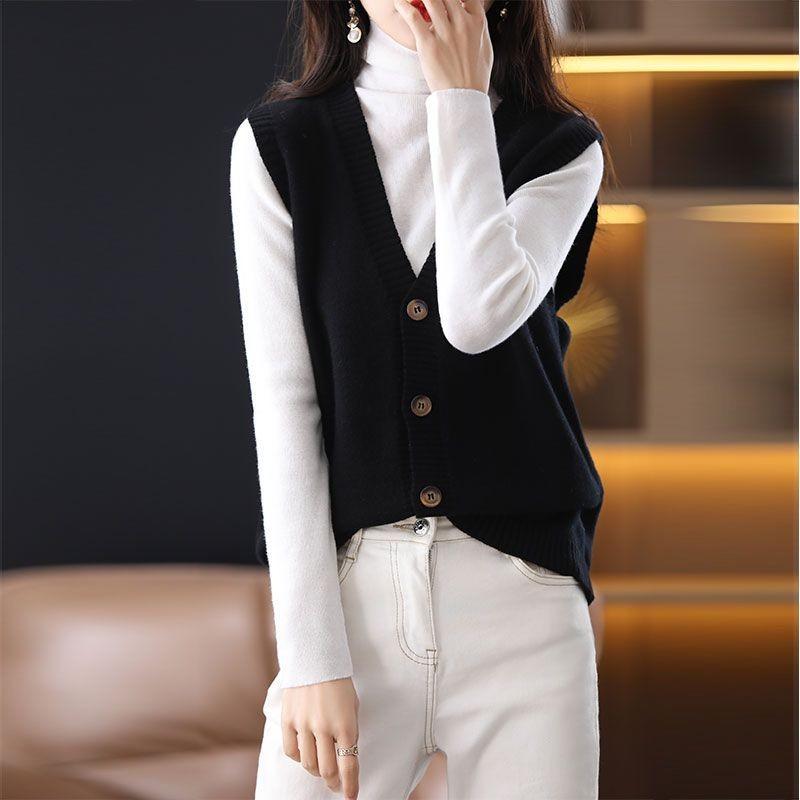 Knitted Sweater Vest Cardigan Top Early Autumn Womens Waistcoat Sleeveless Jacket Outerwear