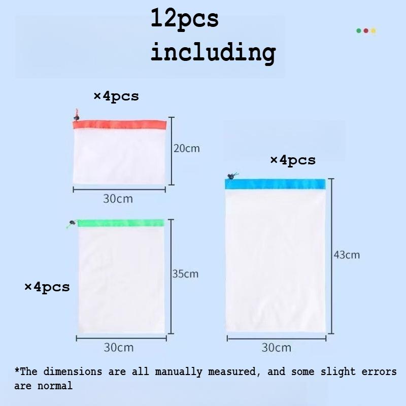 12pcs Toy Storage Organizer Mesh Bags, Washable Mesh Transparent with Drawstring For Building Toys, Groceries, Shopping, Storage