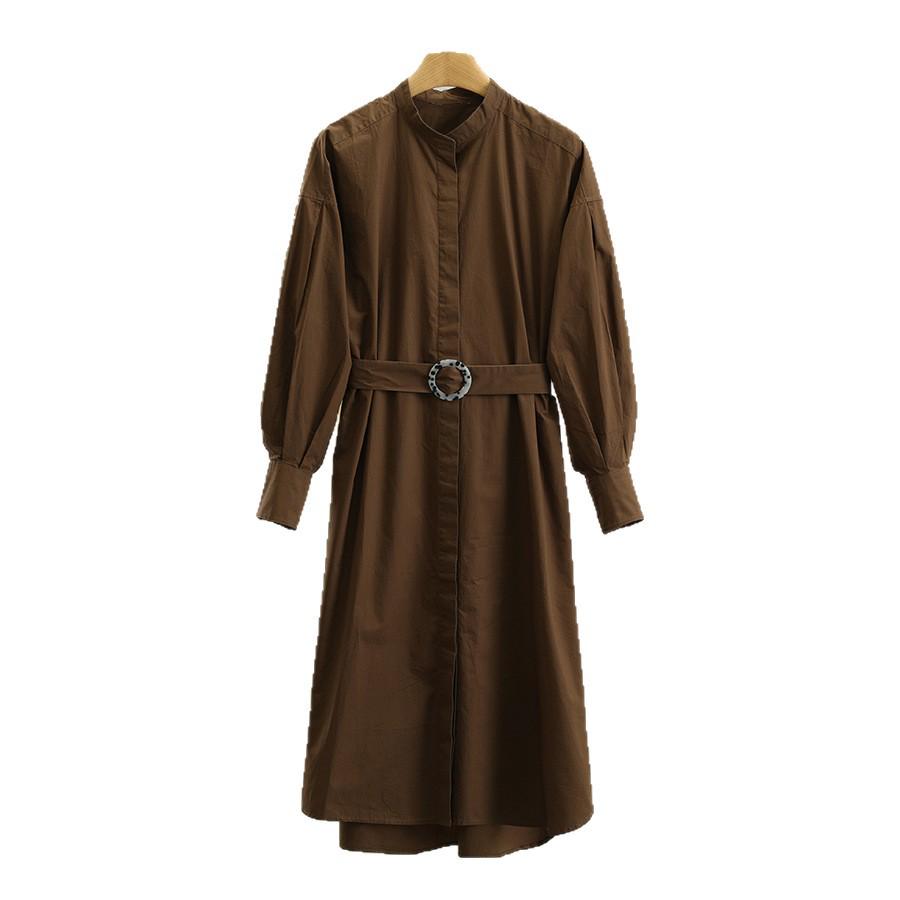 Wei Mei 100% Cotton Waist-Cinching Slimming Long-Sleeve Dress for Women - Autumn Collection