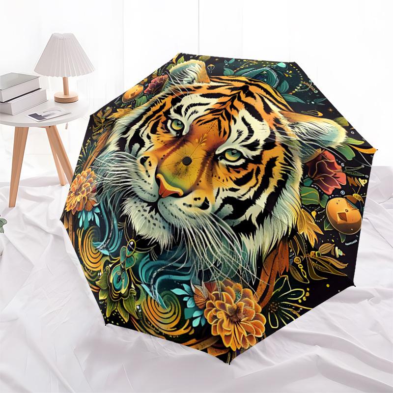 1pz Ombrello Pieghevole Automatico Apri/Chiudi Mandala Tigre, Ombrello da Viaggio Compatto Portatile, Ombrello Carino, Costruzione Robusta yy250804109