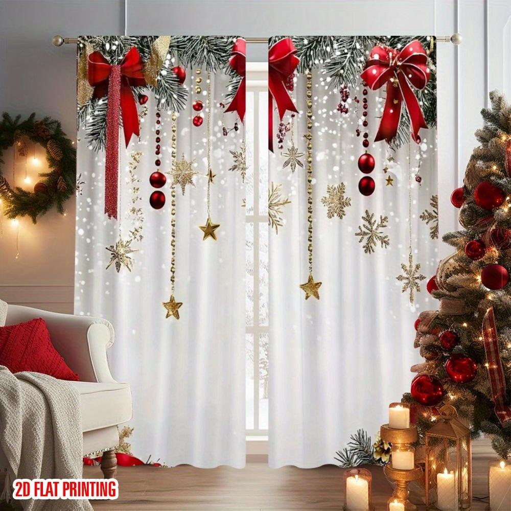 

Set Of 2 Merry Christmas Bow Curtains Flat Print Fabric Family Party Booth Studio Props Decor Made Polyester W100*H70(CM)-Rod Pocket&1PCS