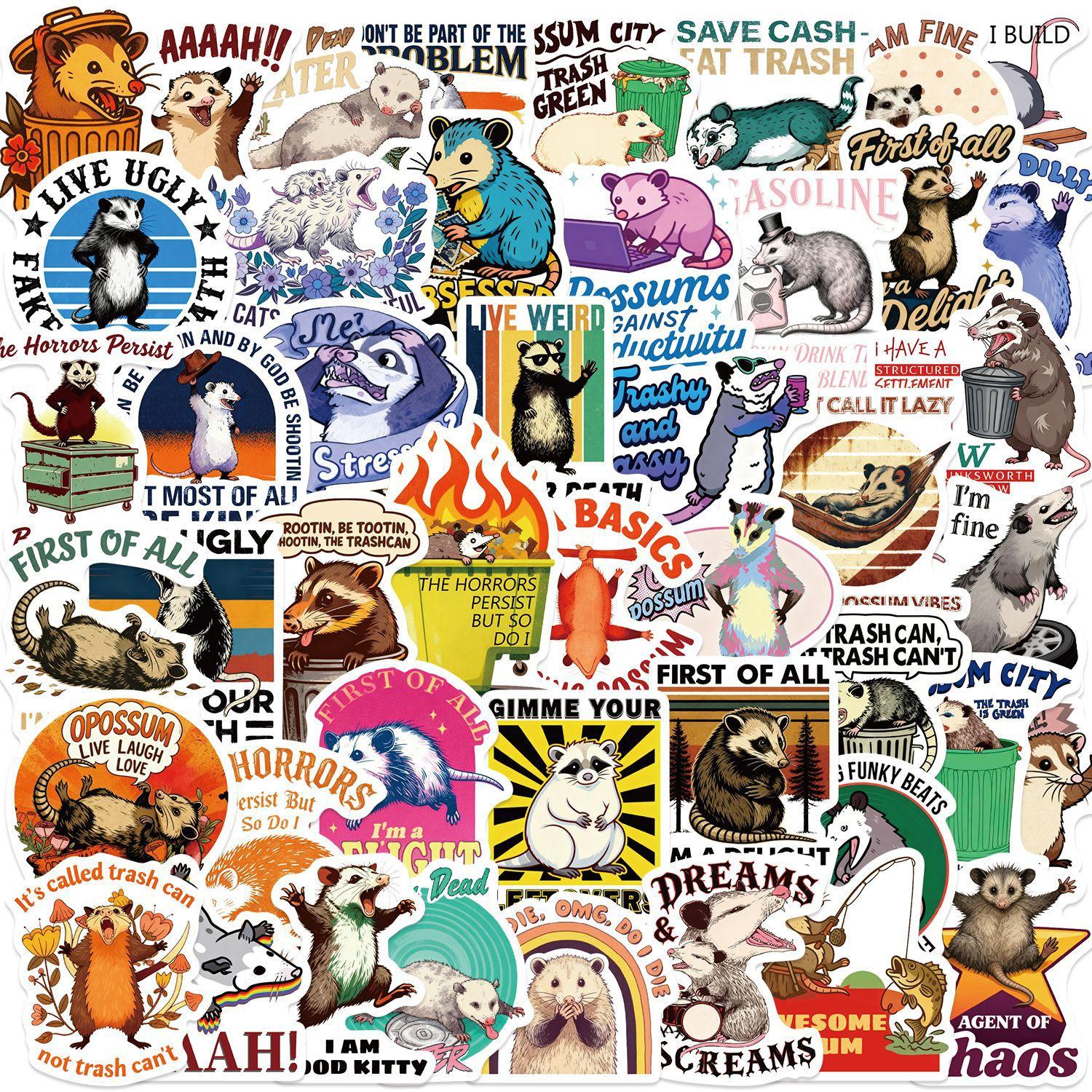 

50pcs Cartoon Funny Possum Graffiti Sticker DIY Water Cup Stationery Laptop Scrapbook Luggage Decal