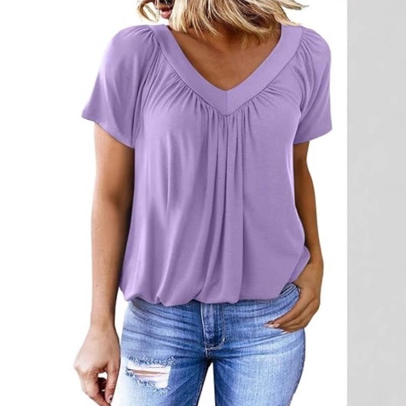 Personalized V-neck Raglan Sleeve Pleated Casual Daily Home T-shirt