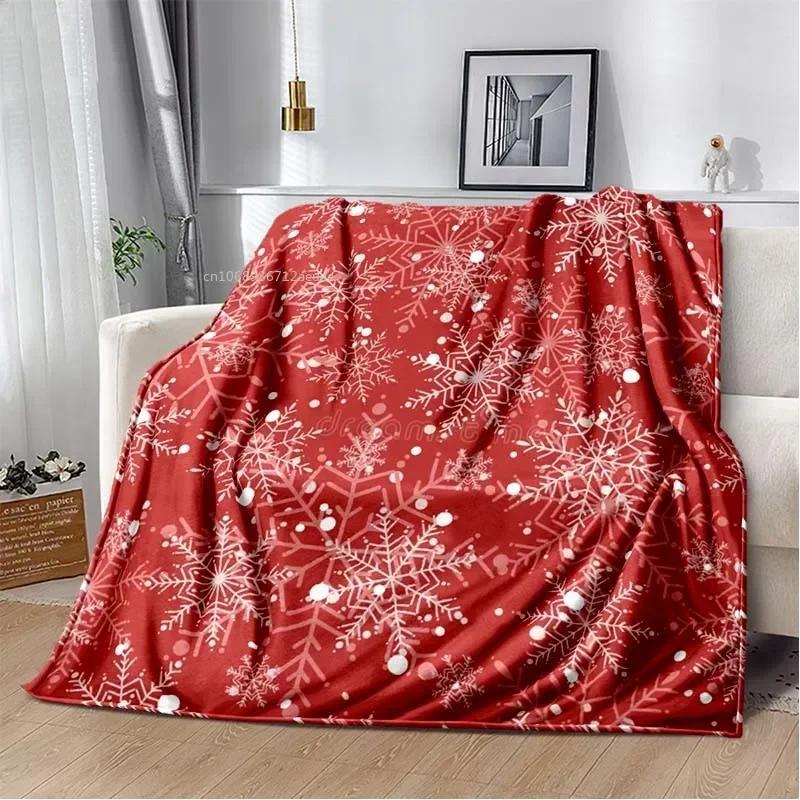 Red Christmas Blanket Snowflake 3D Print Soft Cozy Flannel Blanket for Living Room Bedroom New Year Christmas Gift Home Decor