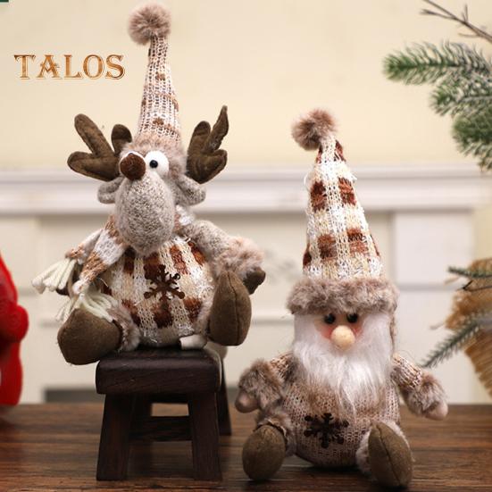 Christmas Doll Plush Knitted Snowman Elk Santa Doll Toy Soft Sitting Christmas Figure Desktop Decor Stuffed Holiday Pillow for Window Bookshelf