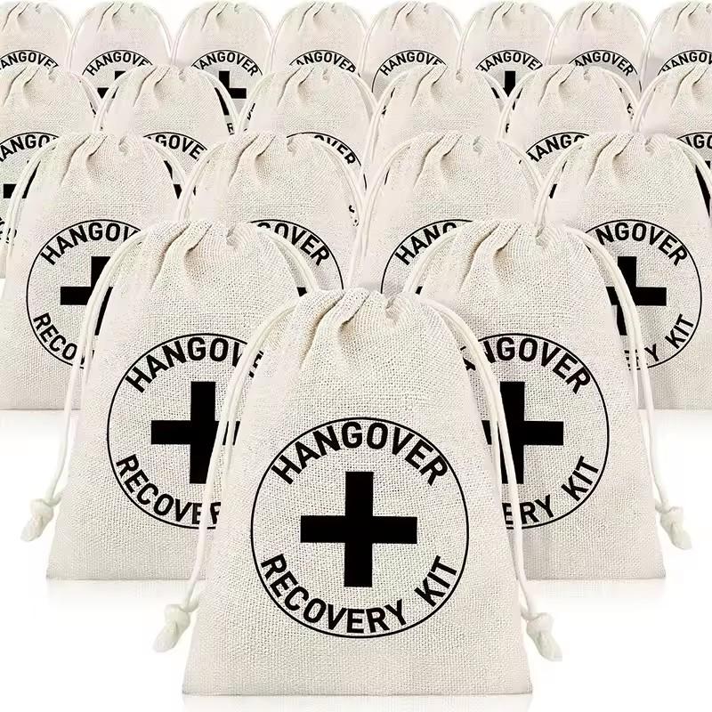 Hangover Kit Bags Cotton Small Drawstring Bundle Pocket Candy Gift Packaging Reusable Pouches Wedding Party 10x15cm 5pcs&10x15cm