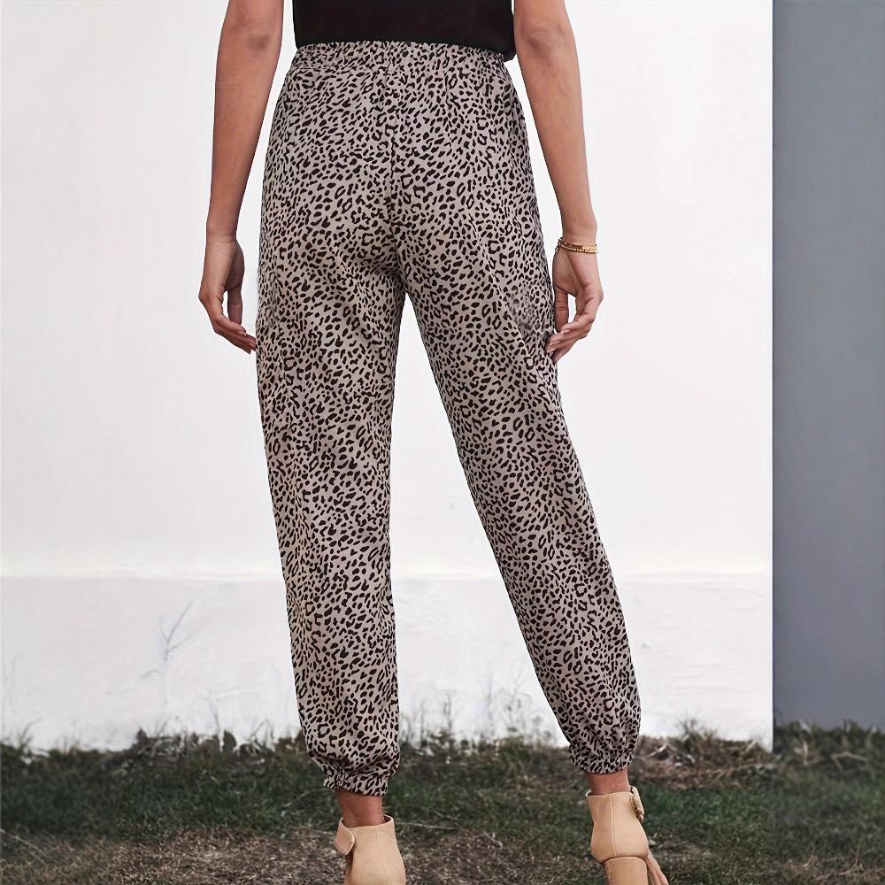 Women's High Waist Drawstring Jogger Pants Relaxed Fit Leopard Print Harem Trousers