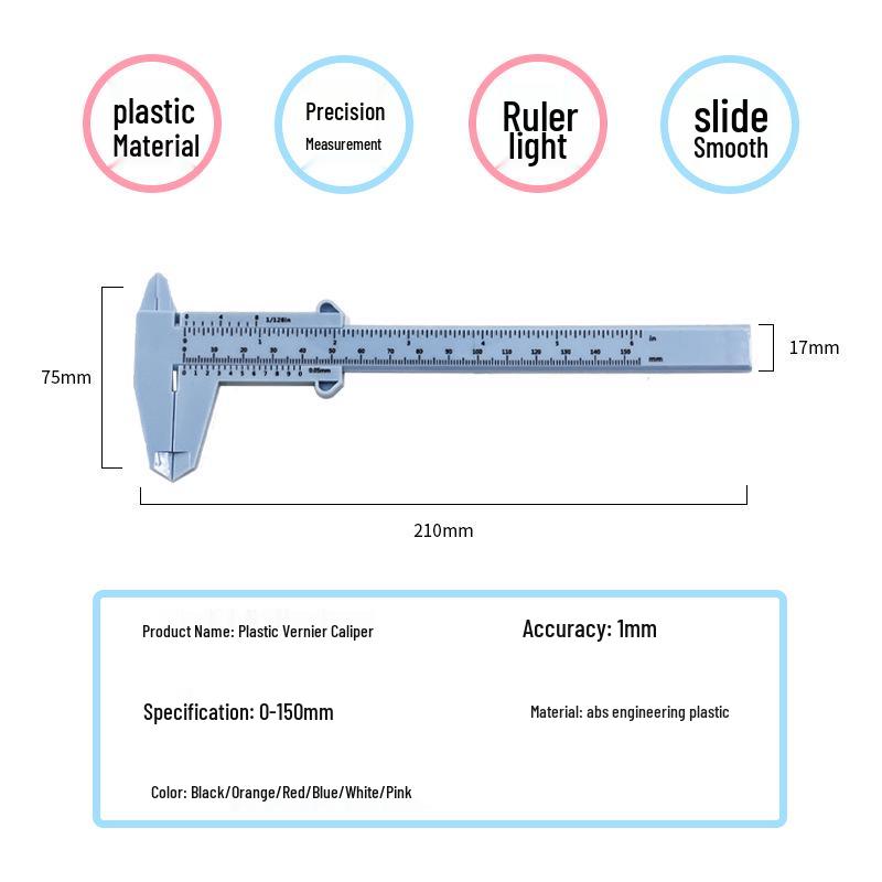 150mm Plastic Vernier Caliper, Double Scale, Mini Measuring Tool for Jewelry and Student Use