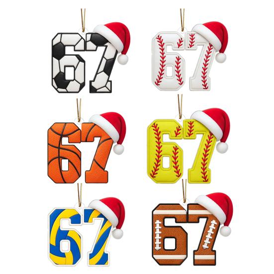 67 Sports Ornaments Novelty Six Seven Christmas Tree Ornament with Sports Ball Theme 2D Acrylic Slang Hanging Decoration for Sport Lovers Teens