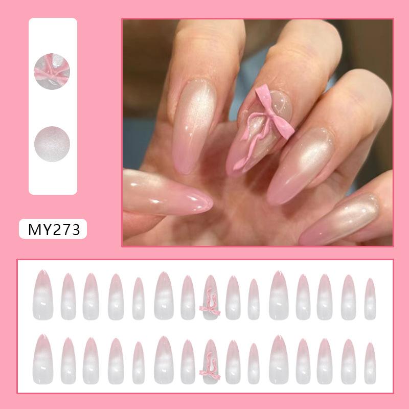 Ледяной Лунный Свет Кошачий Глаз Розовый Градиент Бант Витальность Девушки Съемные Таблетки для Нейл-Арта 30 штук